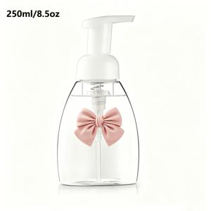리본 장식 투명 PET 폼 보틀, 250ml/300ml용, 손 세정제 및 세안제용 플라스틱 누름식 펌프 거품 보틀, 욕실 및 여행용 휴대용 재충전 빈 병, 발렌타인데이, 생일, 어머니의 날, 아버지의 날 선물