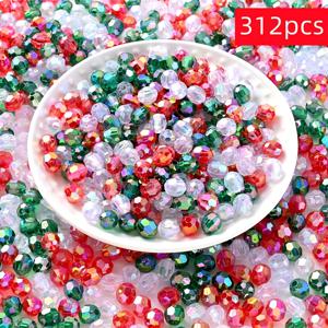 312개 6mm 아크릴 레드, 화이트, 그린 DIY 핸드메이드 팔찌, 목걸이, 반지, 휴대폰 고리용 구슬, 크리스마스 초보자용 필수품