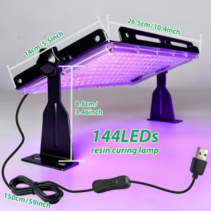 144/96 LED USB 레진 경화 램프 395Nm, 주얼리, 압착형 네일, 레진 공예, 3D 프린팅 및 시안오타입 대량 생산 경화에 적합. 초대형 라이트 보드로 균일하고 빠른 경화 효과를 달성합니다.