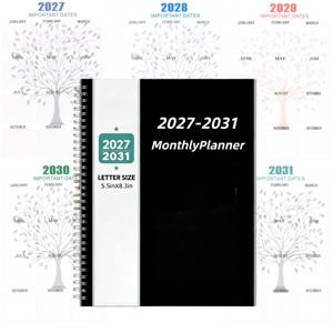 2027-2031 월간 플래너/캘린더 - 2027년 1월부터 2031년 12월까지, 월간 플래너 5개, 흑백 테마 표지 디자인 노트북, 연간 플래너, 월별 탭, 60개월 캘린더, 5.5 x 8.3인치, 71매/142페이지 두꺼운 종이