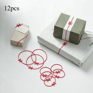 12개 빨간색 보우 타이 포장 리본, 웨딩 파티 선물 장식, 리본 타이, 고무 밴드