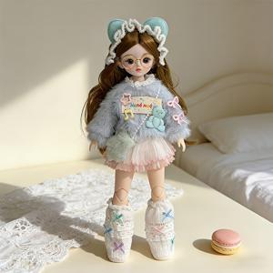 트렌디 플러시 스웨터 세트 BJD 인형, 포즈 가능한 유연한 팔/다리 움직이는 BJD 인형, 볼 조인트 인형 관절 연결 시뮬레이션 BJD 인형, 크리스마스 추수감사절 부활절 발렌타인데이 선물 (신발 색상 랜덤, 안경 액세서리 랜덤)