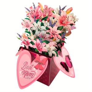 1개 릴리 인사 팝업 카드, , 최고의 엄마, 행복한 어버이날, 생일 카드, 당신을 생각하고 있습니다, 기념일, 발렌타인데이, 크리스마스, 선물, 파티 용품, 홈 , 쓰기 공간 및 봉투 포함