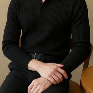 남성용 봄/가을 트렌디 폴로 셔츠, 편안한 얇은 니트 슬림핏 캐주얼 라펠 스웨터 남성용 긴소매