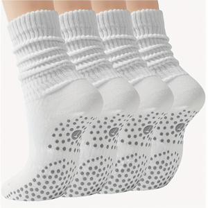 화이트 데일리 활용도 높은 슬라우치 양말 2켤레, 미끄럼 방지 바닥 디자인의 미끄럼 방지 스포츠 및 피트니스 요가 양말, 실내 활동에 적합, 스커트와 함께 신기 좋은 패셔너블한 아이템