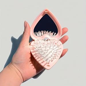 휴대용 핑크 하트 모양 접이식 메이크업 거울 1개, 빗 포함 - 배터리 불필요, 카툰 디자인, 귀여운 발렌타인데이 생일 선물, 가정 및 야외 이중용도, 휴대용 소형 거울, 개인 미용 도구, 튼튼한 플라스틱 소재, 견고한 구조, 메이크업 애호가를 위한 필수품