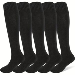 6개입, 여성용 가을 겨울용 두꺼운 롱 삭스 3개, 겨울 테리 보온 방한 종아리 삭스, 단색, 블랙, 부드럽고 편안한 착용감