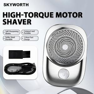Skyworth 면도기, 다양한 색상으로 제공, 저소음 모터, 플로팅 곡선형 날, 1시간 지속 배터리 수명. 손바닥 크기의 미니 디자인, 캠핑, 출장, 데일리 그루밍에 적합. 스타일리시하고 강력한 휴대용 그루밍 도구