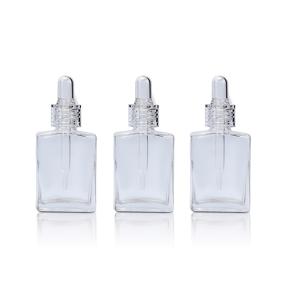 3개 세트 30ml 투명 직사각형 에센셜 오일 병, 화장품 향수 액상 용기, 재사용 가능한 바디 마사지 오일 병, 드로퍼 포함 투명 유리병, 투명 뚜껑, 여행용 - 손세척 전용
