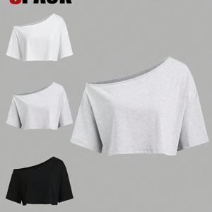 오프숄더 반팔 티셔츠 3종 세트, 루즈핏 캐주얼