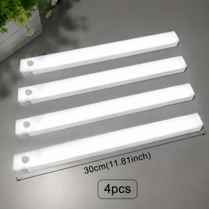 4/6개입 USB 충전식 모션 센서등, 쿨 화이트 LED 야간 조명 바, 휴대용 무선 모션 활성화 램프, 4가지 길이 옵션, RV 실내, 침실, 옷장, 복도, 계단, 파티, 노인 및 야간 사용