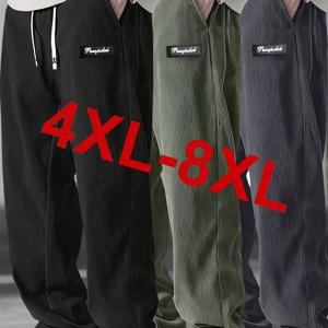 남성용 플러스 사이즈 4XL-8XL 코듀로이 바지, 레그핏, 코듀로이 벨트 포함(벨트 미포함), 드로스트링 허리밴드 & 단색 – 레귤러 핏, 주말 스트리트 캐주얼용, 아웃도어 레저웨어용, 사계절용, 손세탁, 플러스 사이즈