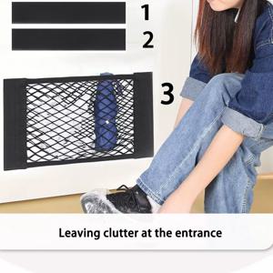 업그레이드된 3개 묶음 탄성 메시 수납 네트 파우치 (접착식 벽걸이 포함) - 메일, 편지, 문서 정리용 스티커형 포켓, 캐비닛 문, 자동차 트렁크, 싱크대 밑, 소파 옆, 캠핑카 등에 적합 - 가정, 주방 및 여행용 정리함