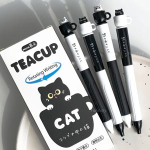 귀여운 고양이 테마 젤 펜 4색 세트 (0.5mm 팁), 재미있는 동물 디자인, 속건성 잉크, 학교 및 사무실 사용에 적합