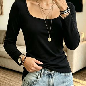 가을/겨울 레이어링용 우아한 여성용 슬림핏 긴팔 티셔츠