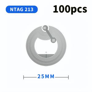 NTAG213 블랭크 칩이 포함된 100개 NFC 태그 스티커 - 13.56Mhz 스티커 접착 라벨, 137바이트 메모리를 갖춘 재쓰기 가능 NFC 태그, NFC 지원 스마트폰과 호환
