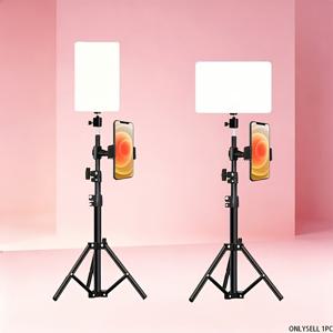 10인치 사각 LED 조명, 110cm 조절 가능한 삼각대 및 클립형 휴대폰 홀더 포함, 라이브 스트리밍, 메이크업 촬영, 브이로그, 유튜브, 틱톡에 적합한 3가지 색상 밝기 조절 가능 조명