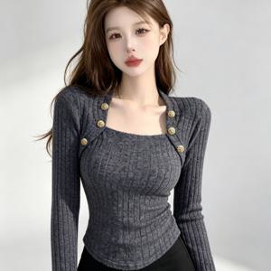 고급 프렌치 스퀘어넥 스웨터 여성용 가을 겨울 신상품 베이스 레이어 한국 스타일 데일리 활용도 높은 상의