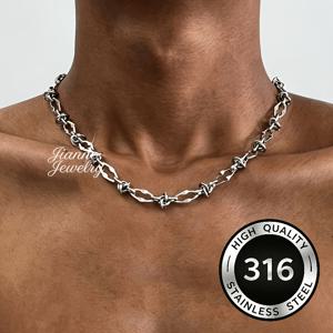 힙합 스타일 316L 스테인리스 스틸 변색 없는 8mm 가시매듭 목걸이, 립 체인, 트렌디한 니치 하이엔드 감각 액세서리, 스웨터 체인 1개