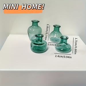 4개 레트로 미니 유리 꽃병 세트, 인형의 집, 장면 사진 소품, 화분, 향수병에 적합 - 레트로 스타일 홈