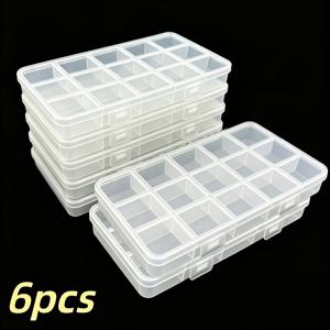 6개 투명 플라스틱 15칸 수납 상자, 튼튼한 다층 정리함, 주얼리, 하드웨어, 공예 용품, 네일 추가품, 페인팅에 적합 - 데스크탑 직사각형 용기, 안전한 잠금 디자인, 주얼리 상자