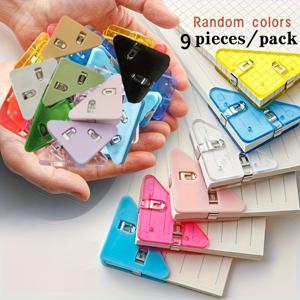 9개입 랜덤 색상 다기능 삼각 클립 세트 (곡선 방지), 책, 노트, 지폐 등에 적합. 사무실, 학습, 가정 등 다양한 곳에서 활용 가능