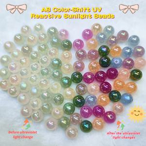 10mm 66개 AB 코팅 펄 UV 자외선 변색 루스 비즈, -코팅 야외 자외선 변색 펑크 비즈. 수제 비즈, 주얼리 제작 및 장식 액세서리 재료로 적합