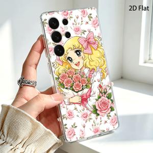 휴대폰 케이스: 2D 플랫 캔디 귀여운 소녀 핑크 꽃 삼성 갤럭시 S26 S25 S24 울트라 S23 FE S22 S21 플러스 S20+ 5G S10 호환 소프트 투명 충격 방지 경량 쉘, 2D 플랫