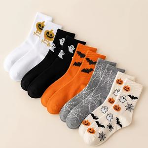 5켤레 팩 & 남녀공용 할로윈 양말 - 호박 박쥐 거미줄 프린트 발목 양말, 일상복, 파티 의상용, 기계 세탁 가능 테마 코스튬