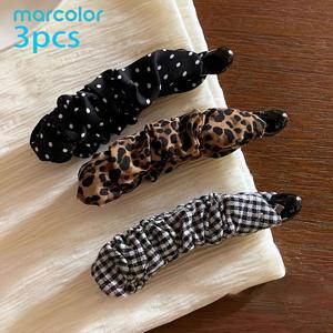 Marcolor 여성용 러플 바나나 머리핀 3개 세트, , 폴카도트, 체크무늬 프린트 수직 머리핀, 높은 포니테일용 빈티지 엘레강스 헤어 조 클립