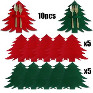 10개 세트/크리스마스 트리 모양 수저 정리함, 식기 포크와 스푼 홀더, 식기 보관용 장식 액세서리, 테이블 장식 및 플레이스매트용, 크리스마스 선물 세트 (수저 미포함)