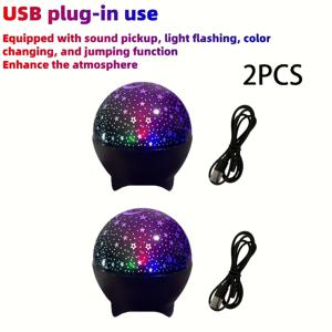 회전식 별과 달 프로젝터 조명 2개, USB 전원 RGB 무드등, 배터리 미포함, 가정, 침실, 파티, 야외용으로 완벽, 밸런타인데이, 할로윈, 크리스마스, 생일을 위한 이상적인 휴일 선물
