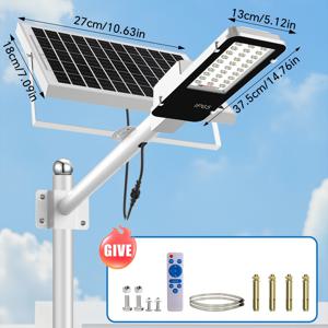업그레이드된 야외용 태양광 가로등, 30개 3030 대형 렌즈 LED, 6500K 초고휘도 백색광, 고효율 태양광 패널, 스마트 센서 & 리모컨 디밍, 황혼부터 새벽까지 상업용 태양광 투광등, 공원, 도로, 주차장용 IP65