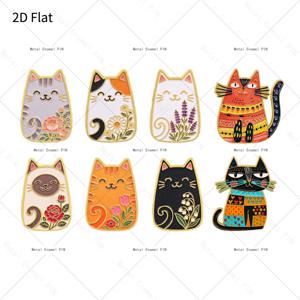 2D 평면, 2D 평면 8개/세트 귀여운 만화 고양이 라펠 핀 에나멜 핀 및 브로치 배지 핀, 백팩 가방용 쿨한 장식, 남성 여성용 선물용 친구, 2D 평면