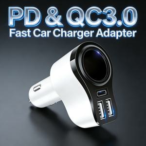 TIENSUN 47W 차량용 충전기, 4 in 1 멀티 포트 USB C 고속 차량용 충전기, PD & QC3.0 고속 충전 차량용 충전기 어댑터 (LED 라이트 포함), 12/24V 차량용 휴대폰 충전기 (차량, 트럭, SUV용), 아이폰 갤럭시 아이패드 휴대폰 GPS 모든 USB 장치와 호환