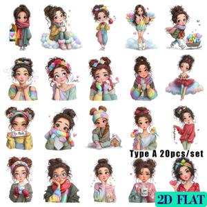 수제 크리에이티브 레트로 귀여운 작은 발렌타인데이 장식 시리즈 20개/세트, 쓰레기 저널 노트북 스크랩북 장식 DIY 커팅 앨범용 2D 평면 고품질 스티커, 2D 평면