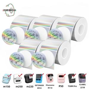 750개/5롤 50mm X 50mm (2인치) 메탈릭 실버 라운드 홀로그래픽 레이저 DIY 스티커, 선물백 포장 스티커, 열전사 라벨 프린터, 열전사 라벨 스티커, 라운드 열전사 프린터 라벨, 레이저 프린터, 감사 스티커, 선생님 스티커, 스크랩북 용품