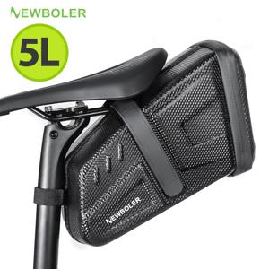 NEWBOLER 자전거 테일 백, 5L 대용량 EVA 자전거 안장 가방, 반사 스트립이 있는 자전거 테일 백 (테일 라이트 걸이 가능), MTB 로드 바이크 수납 가방, 자전거 사이클링 가방