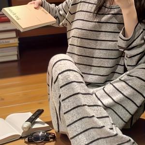 여성용 회색 파자마 세트, 봄/가을 신상 스타일, 긴소매 라운드넥 상의와 긴 바지 홈웨어, 투피스 잠옷, 파티, 외출복으로도 착용 가능