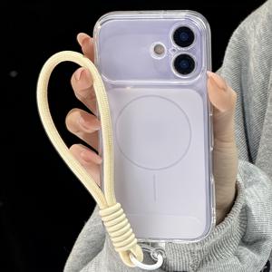 휴대폰 케이스 - 스타일리시 프레쉬 프로스트 클리어 폰 케이스, 짧은 끈 포함, 아이폰 17Pro 17 16 15 14 13 Pro Max 호환, 패션 팔찌 체인 행잉 로프 휴대폰 케이스