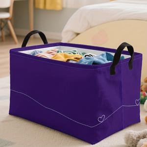 Jit1pc, 초대형 보라색 수납 바구니 (검정 손잡이 포함) - 접이식, 하트 디자인, 담요, 옷, 정리 용품 보관에 적합, 거실 또는 침실에 완벽, 옷 정리함 수납, 옷 수납 정리함, 피크닉 바구니