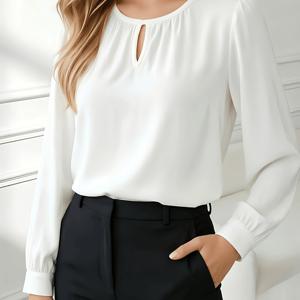 봄/가을 신상 패셔너블하고 우아한 여성용 라운드넥 긴팔 셔츠, 데이트, 파티, 통근용 아름답고 기품 있는 상의