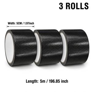 3롤 초강력 아머 테이프, 패브릭 덕트 테이프 196.85인치 X 50mm 실내외 사용 패브릭 강화 수리 테이프 블랙 3롤