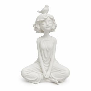 두루미 새 조각이 있는 명상하는 소녀, 요가 소녀 피규어, 평화로운 선 디스크 선반 장식, 마음챙김 집 오피스 장식품, 여성 및 요가 애호가를 위한 진정한 선물