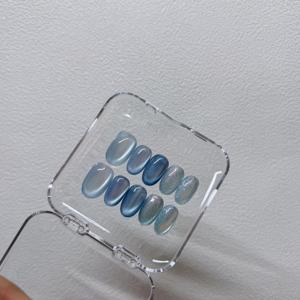 10개입 짧은 타원형 프레스온 네일 봄 여름 바다 해변 아이시 블루 5가지 색상 고양이 눈 봄 네일 아트 순수 핸드메이드 콜드 패션 그라데이션 브레이크된 고양이 눈 데일리 쉬운 착용 네일 (도구 키트 포함)