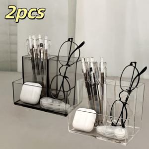 2개 투명 플라스틱 화장품 다기능 보관 상자, 아이섀도우 팔레트 정리함, 메이크업 용기, 장난감 연필 홀더, 가정 필수품, 가정, 사무실, 욕실에 적합