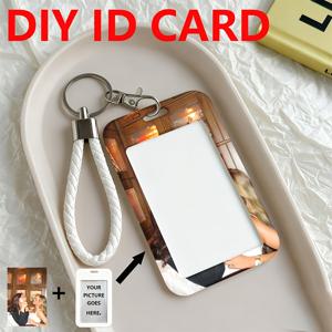 2D 맞춤형 사진 ID 카드 홀더 - 슬라이드 디자인의 양면 맞춤형 배지 커버, 랜야드 포함, 직장, 학교, 여행, 의료진을 위한 내구성 있는 명찰 케이스