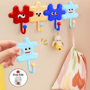 5개 세트: 도파민 퍼즐 보조 후크 4개 + 무료 곰 보관 가방 1개. 무타공 벽걸이형 욕실 수납 세트, 타일, 거울, 도어 패널 표면에 적합. 타월, 옷, 모자, 열쇠걸이용 설치 없는 디자인. 욕실 및 주방 벽용 접착식 후크, 다용도 후크