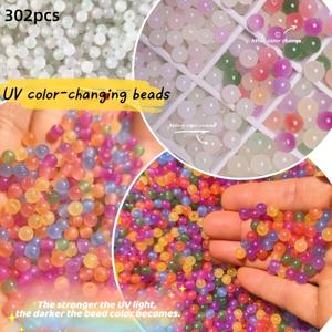 DIY 주얼리 제작용 302개 색상 변경 아크릴 구슬, 팔찌 목걸이용 천공된 6mm 멀티컬러 햇빛 반응형 원형 구슬 - 수공예용 열감성 공예 구슬