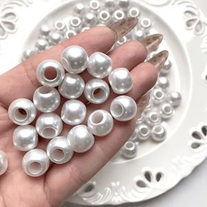 52개 12mm 대구멍 아크릴 구슬 - 광택 있는 화이트 라운드 진주광택 마감, 팔찌 및 귀걸이용 DIY 주얼리 만들기 키트 - 공예 용품